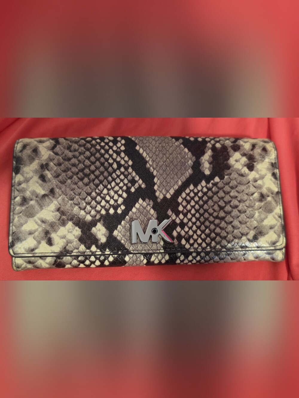 Michael Kors Snake-Print Wallet Clutch in Black and Cream - Picture 1 of 5